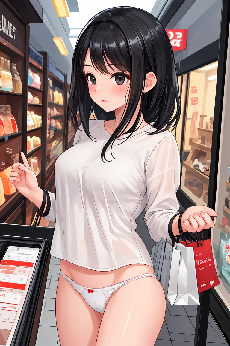 Married Woman shopping Black Hair White panties Voyeur style