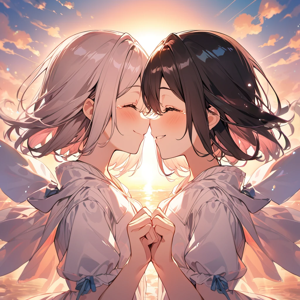 absurdres, highres,
BREAK
two girls (Facing each other) (looking at each other:1.1), sunset, (symmetry:1.2), (pinky swear:1.3), pinky promise, (smile, happy), promise, ,close eyes, ehegao, from side, trickle of tears, excitement
BREAK

