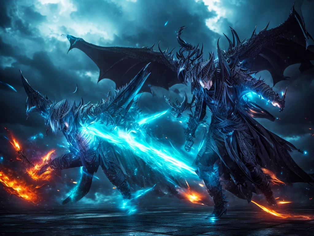 a demon lord rimuru tempest, demonic wings spread wide, floating in the air, dark fantasy, hyper detailed, intricate, masterpiece, 8k, photorealistic, dramatic lighting, cinematic composition, vibrant colors, powerful presence, majestic, awe-inspiring, ethereal, mystical, dramatic atmosphere