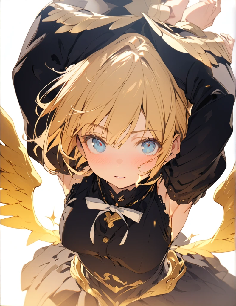 masterpiece Golden Wings A masterpiece of ultra-precise description of a girl fighting with golden flames (Short Bob Hair:1.4),(blue eyes) Golden flames rise all over