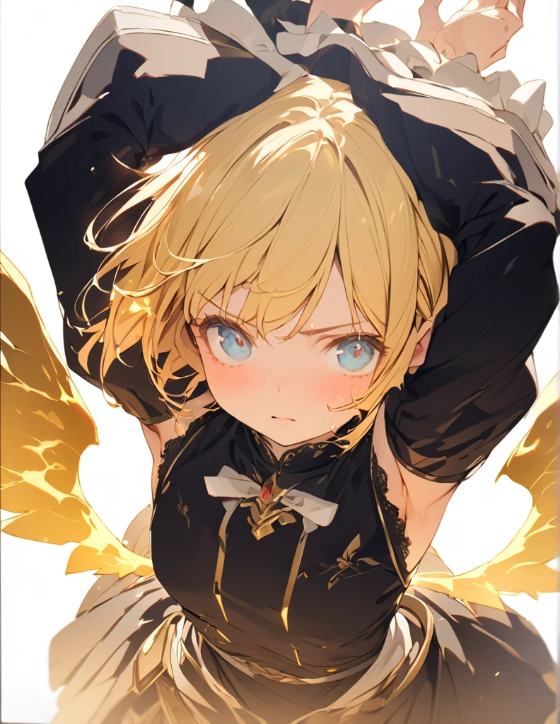 masterpiece Golden Wings A masterpiece of ultra-precise description of a girl fighting with golden flames (Short Bob Hair:1.4),(blue eyes) Golden flames rise all over