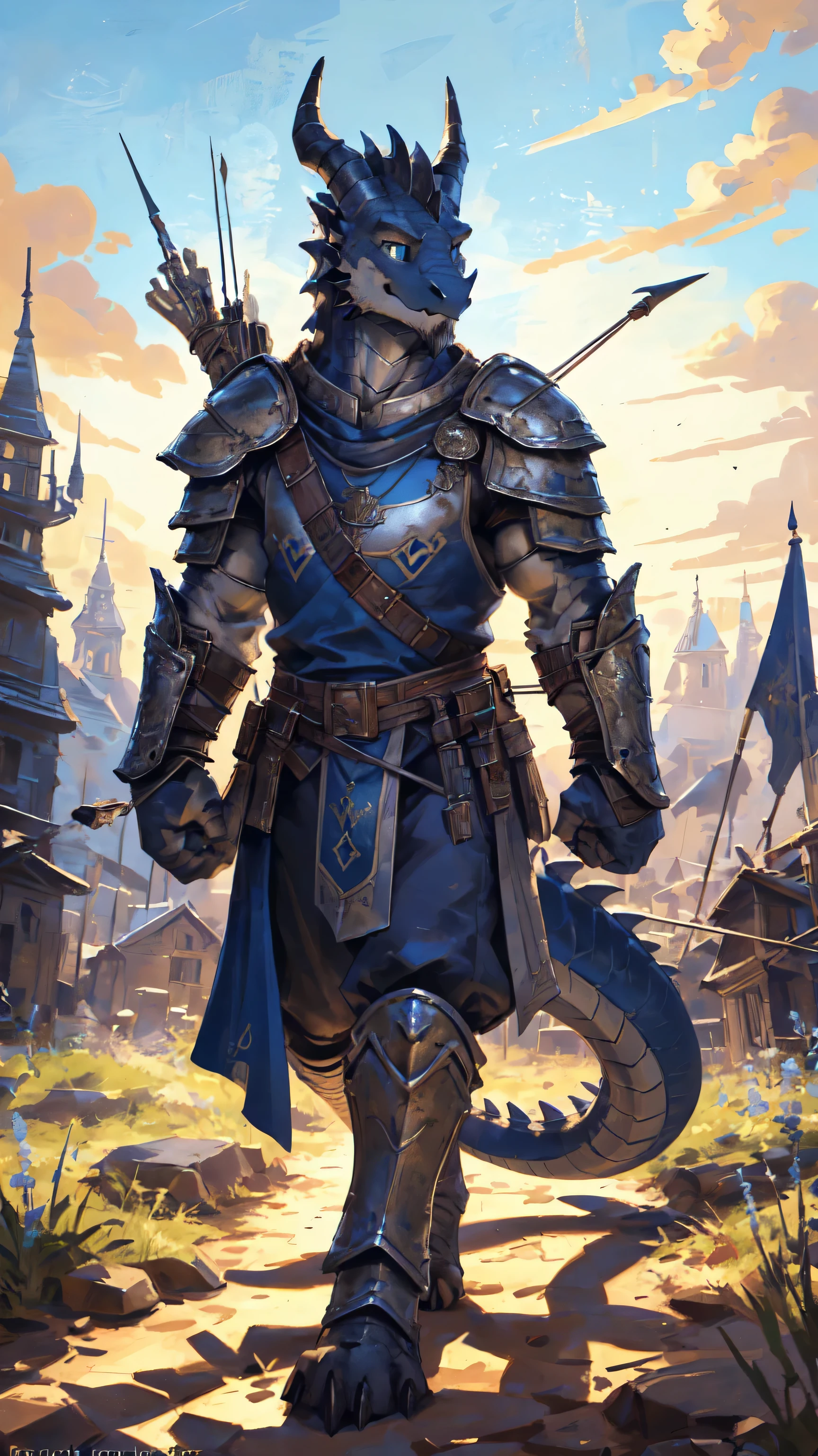 ((middle Ages:1.3,Range background:1.5)),Royal Family:1.2,((Heavy Crossbowman:1.6,Hand holding a crossbow:1.5)),((sunny:1.4)),high resolution,4K,(((9:16 Whole body:1.1,Strike a pose:1.5))),masterpiece,high quality,((dragon)),male,dragonFurry,(ager:1.3),hairy,((Heroic and Calm:1.4)),(((Slender face:1.2,Lean:1.2,Long legs:1.3,Thick dragon tail:1.2))),(((Gray head:1.2,Blue pupils:1.2,neck:1.3,Gray Hands:1.4,muscle:1.3))),(((White Armor:1.3,There is a blue flag on the armor:1.4))),Exquisite eyes,Detailed body,Detailed hands,Detailed feet,Kenket's Art