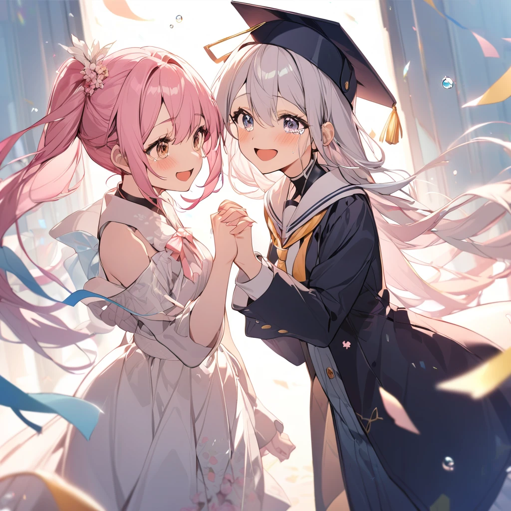 absurdres, highres,
BREAK
Two girls promise to meet again on graduation day, Rejoice with tears in your eyes, linking little fingers to confirm a promise, (pinky swear:1.3), pinky promise