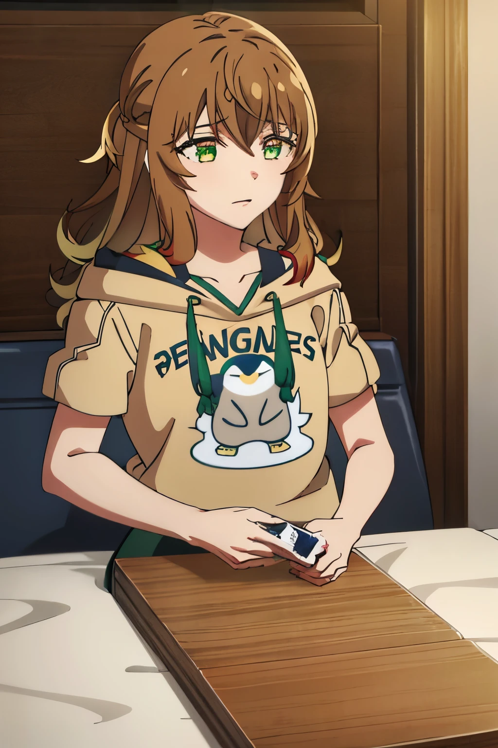 1girl, solo, Amicia Michella, Brown hair, green eyes,