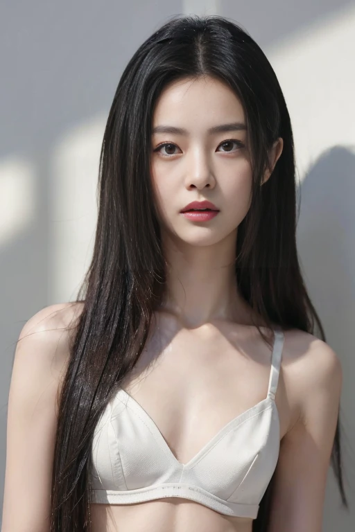 ((Highest quality, 8K, masterpiece: 1.3)), Perfect Body Beauty: 1.4, Beautiful Japanese woman with slim abs:1.3, 21 years old, Medium chest, Very small waist, ((White Night Bra)), Highly detailed face, (Light brown long hair), Slim face, Highly detailed textures, Please comb your hair, (Photorealistic:1.4), Upper body photo