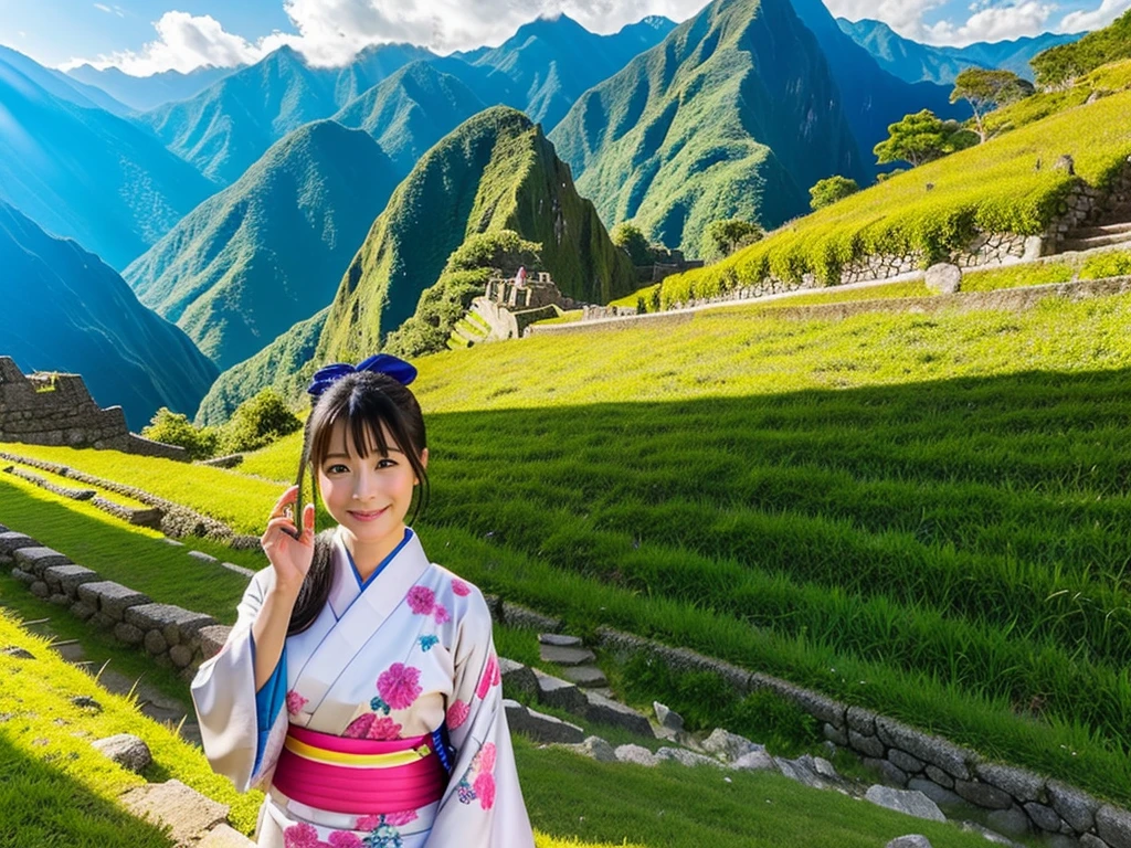 Japanese women、kimono、Machu Picchu、masterpiece、photo realistci:1.5,best quality:1.5,