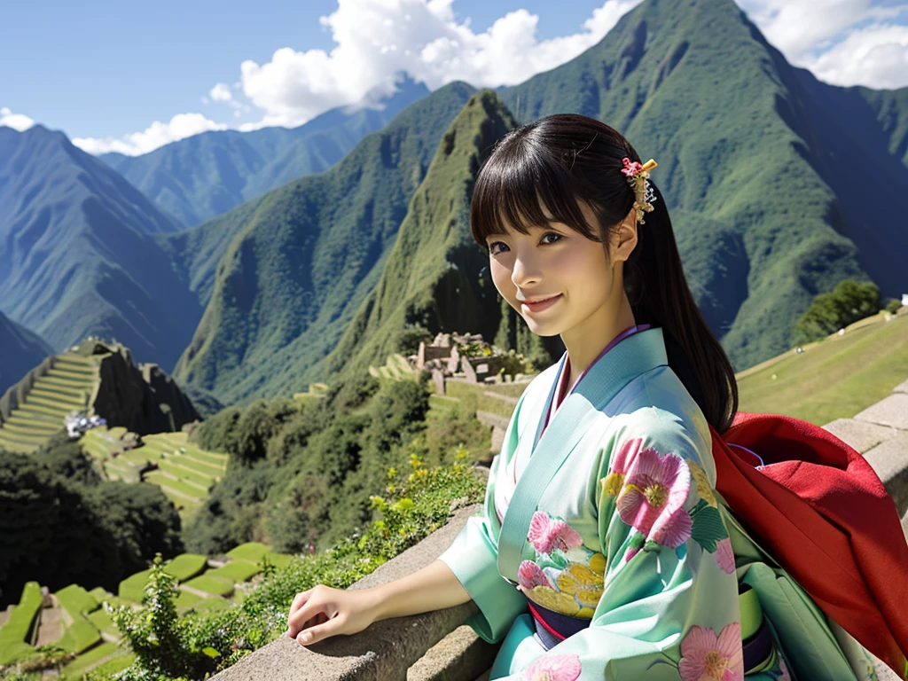 Japanese women、kimono、Machu Picchu、masterpiece、photo realistci:1.5,best quality:1.5,