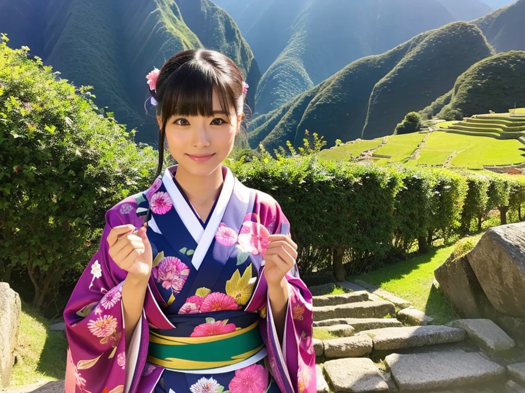 Japanese women、kimono、Machu Picchu、masterpiece、photo realistci:1.5,best quality:1.5,