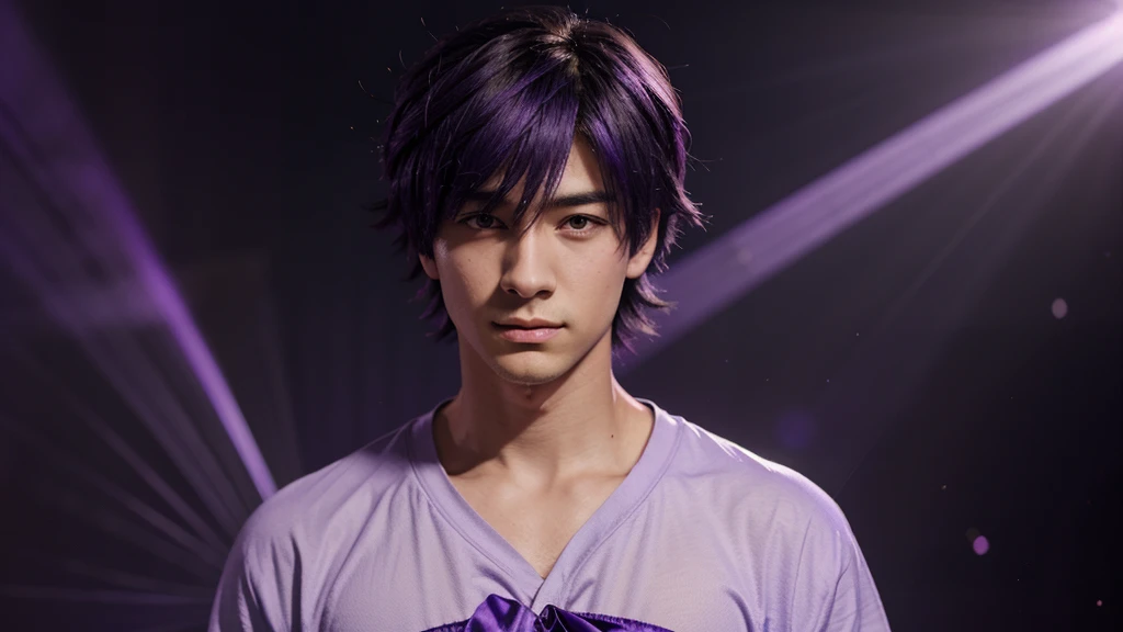 I wanted an anime boy using the color purple on a background with purple rays