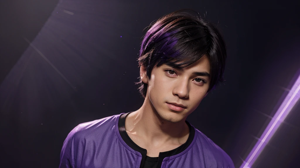 I wanted an anime boy using the color purple on a background with purple rays