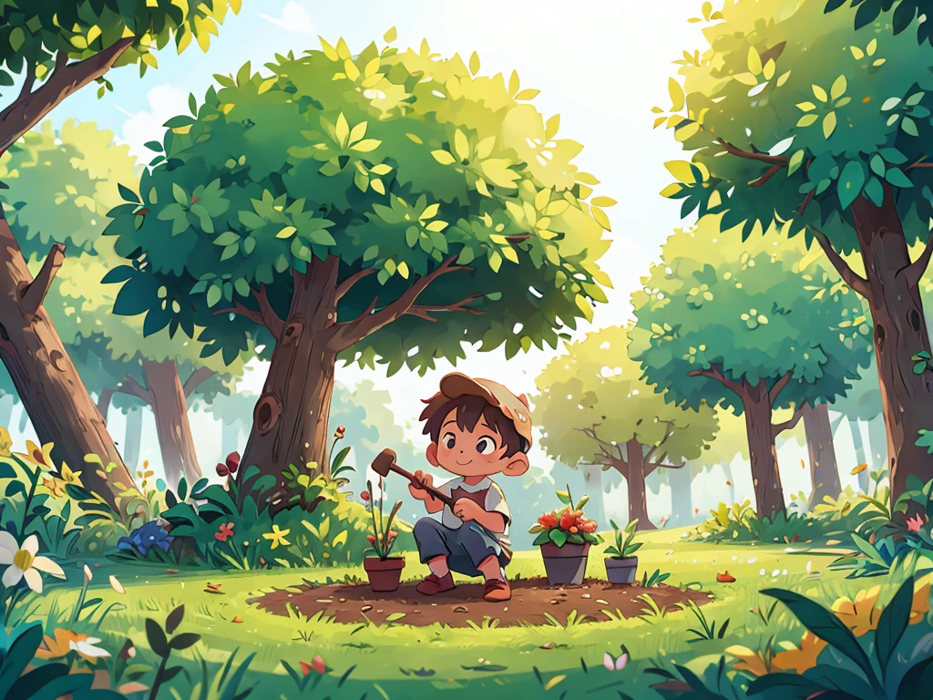 A child is planting a tree,To reflect the meaning of labor