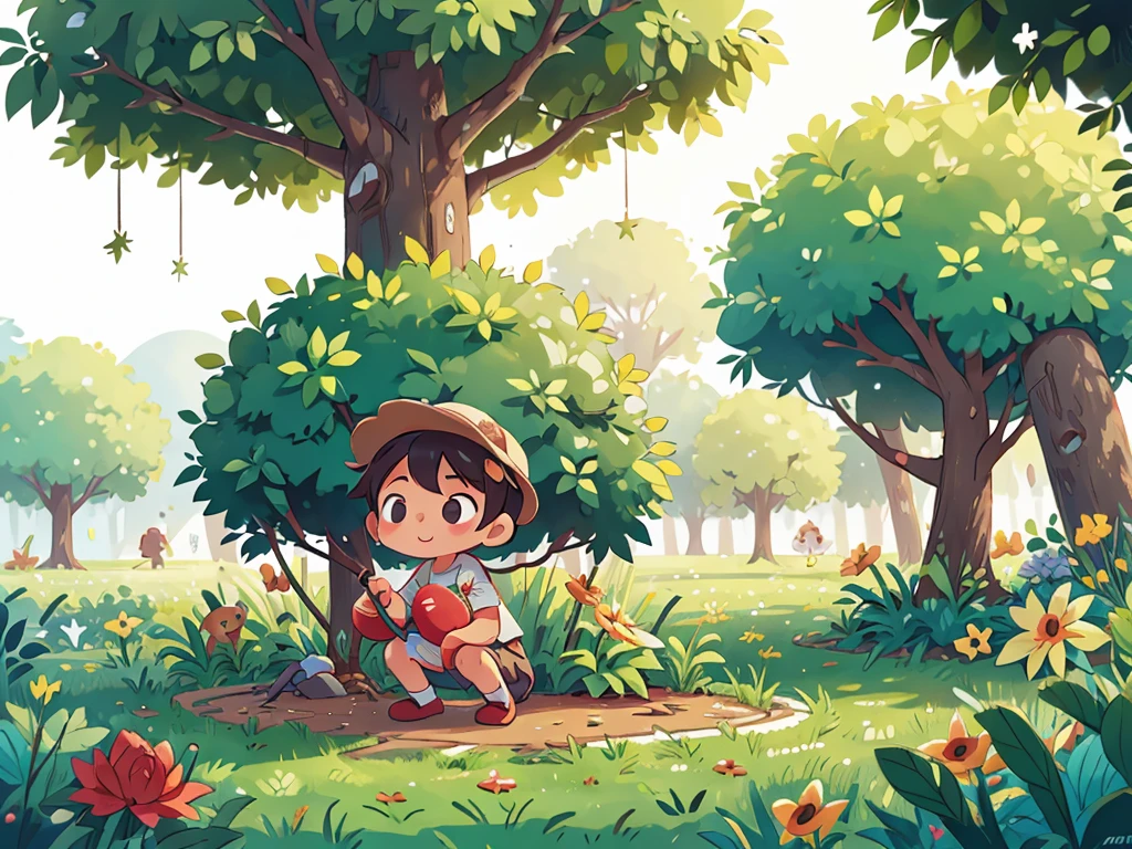 A is planting a tree,To reflect the meaning of labor