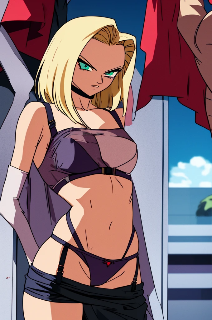 Android 18 having sex with master roshi ,standing sex ,milf ,strap lingerie,used condoms ever where