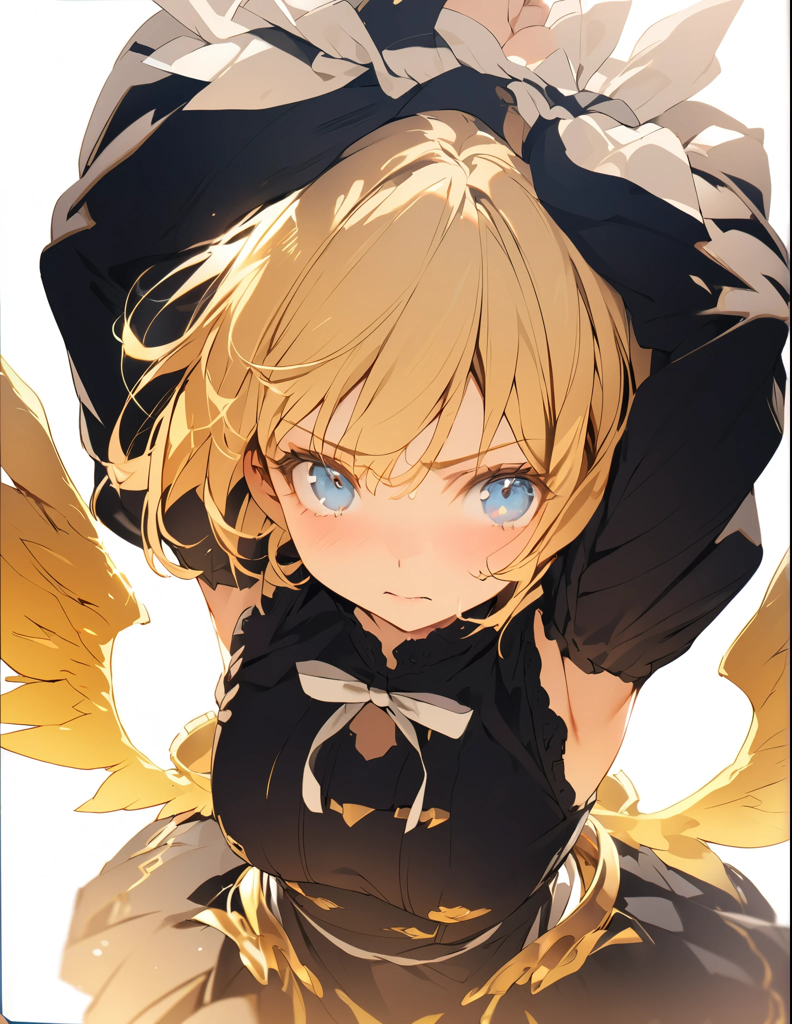 masterpiece Golden Wings A masterpiece of ultra-precise description of a girl fighting with golden flames (Short Bob Hair:1.4),(blue eyes)