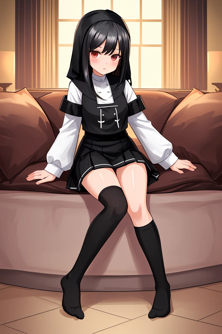 Sister　saint　Black Hair　mini skirt　Black knee-high socks　White panties