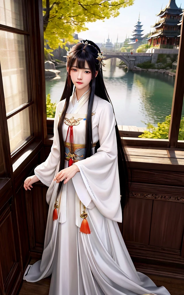 a painting of a man with long hair wearing a white dress, beautiful character painting, guweiz, artwork in the style of guweiz, by Yang J, by Fan Qi, by Zhang Han, by Zeng Jing, by Zhou Wenjing, guweiz masterpiece, by Li Song, beautiful anime portrait, by Ye Xin, by Song Xu
