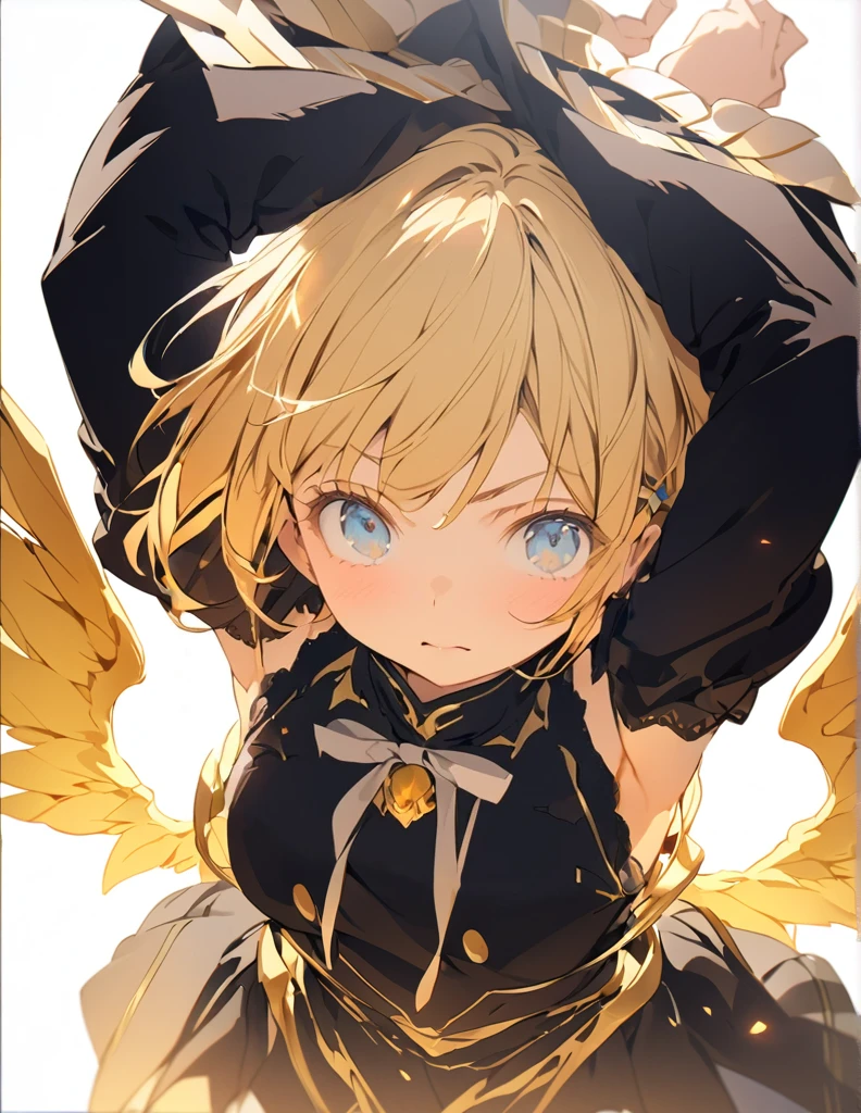 masterpiece Golden Wings A masterpiece of ultra-precise description of a girl fighting with golden flames (Short Bob Hair:1.4),(blue eyes) Golden flames rise all over