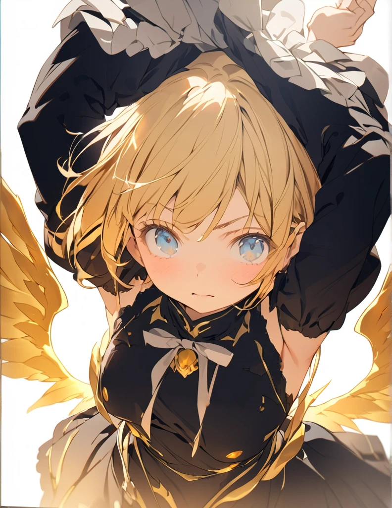 masterpiece Golden Wings A masterpiece of ultra-precise description of a girl fighting with golden flames (Short Bob Hair:1.4),(blue eyes) Golden flames rise all over