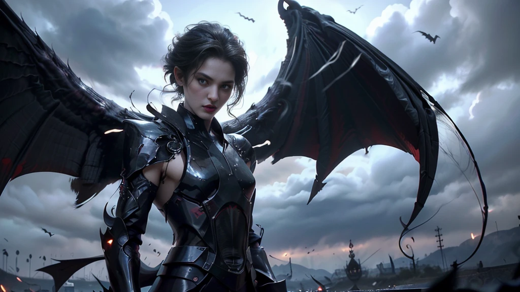 The lost god, Angel Wings and Demon Lord Wings, (Realistic picture, highest resolution, 16K), (A demon god with wide wings and enormous power on his shoulders..., Twelve wings on the shoulders., black bat wings:1.3 white angel wings:1.5), long hair, Thick hair, Two meters long, floor length, (สาวสวยlong hairสองเมตร, shiny black hair, Smooth white skin, very red lips), ((stand, already)), (หน้าอกbig, หัวbig tits), (gigantic breast, small waist, hips raised, small thighs, Long legs), (dynamic poses), Separate theme, (Angel wings and devil wings), floating in the air above the ground, background darkness, Embraced with twelve wings, ปีกSeparate themeชัดเจน, Angel wings and devil wings, white and black wings, ทรงสวมมงกุฏขนาดbig, The busiest breasts, big , Porn, just, exposed body, tight, All smooth., see the whole body, full body image,