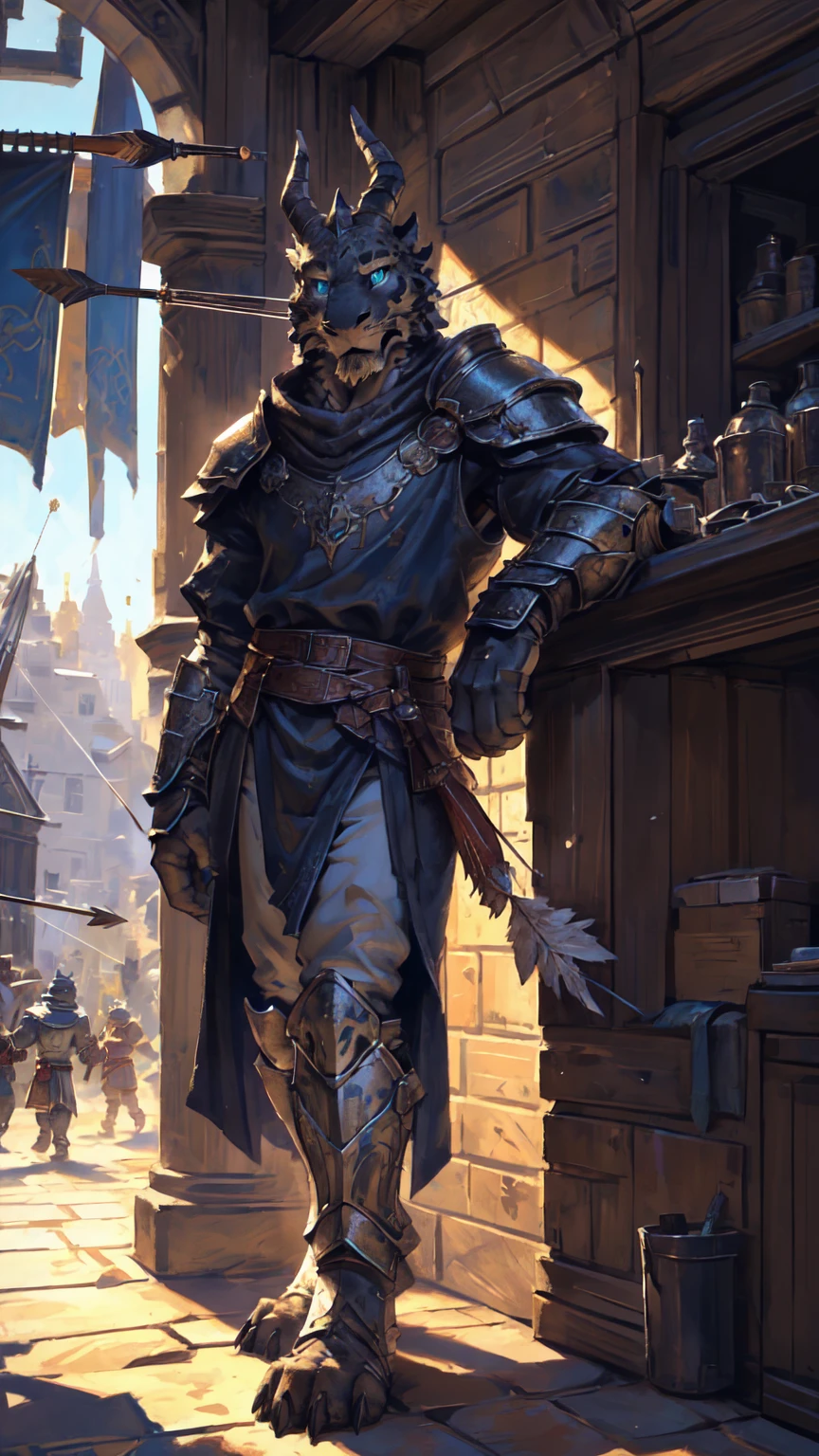 ((middle Ages:1.3,Range background:1.5)),Royal Family:1.2,((Holding a bow and arrow:1.5)),((sunny:1.4)),high resolution,4K,(((9:16 Whole body:1.1,Strike a pose:1.5))),masterpiece,high quality,((Dragon Archer)),male,龙Furry,(teenager:1.3),hairy,((Heroic and Calm:1.4)),(((Slender face:1.2,Lean:1.2,Long legs:1.3,Thick 龙 tail:1.2))),(((Gray head:1.2,Blue pupils:1.2,neck:1.3,Gray Hands:1.4,muscle:1.3))),(((White Armor:1.3,There is a blue flag on the armor:1.4))),Exquisite eyes,Detailed body,Detailed hands,Detailed feet,Kenket's Art