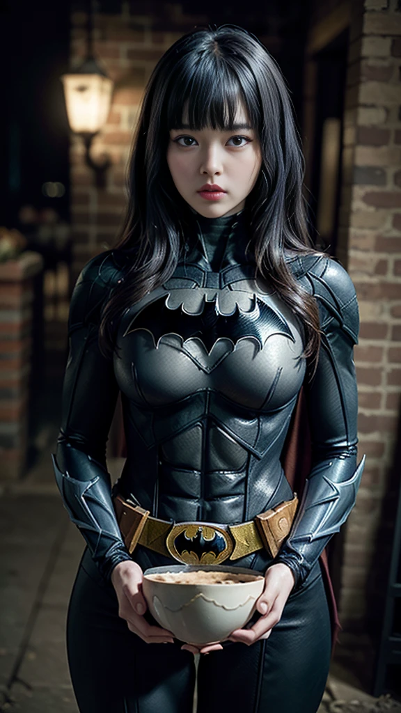 ((Cowboy Shot))、Mature Woman、(masterpiece, Highest quality), Intricate details, 8K, 1 Girl, Long Hair, Bowl Cut Hair,((blunt bangs))、 Black Hair,((Ultra-detailed and intricately designed Batman's Robin suit)),Skyscraper, city, building,street,((Delicate painting)),(Detailed RAW photos of girls), (Masterpiece:1.25), (Highest quality:1.6), (Ultra-high resolution:1.5), (Photorealistic:1.75), 8K resolution, Canon EOS R5, 50mm, Confused, Very detailed,Cinema Lighting、((Super big breasts))、The abdomen is visible、Ultra-delicate and intricately decorated thigh-high boots、Sexy pose、Batman's Robin suit with super subtle and ultra cool decoration、 ((Cape))
