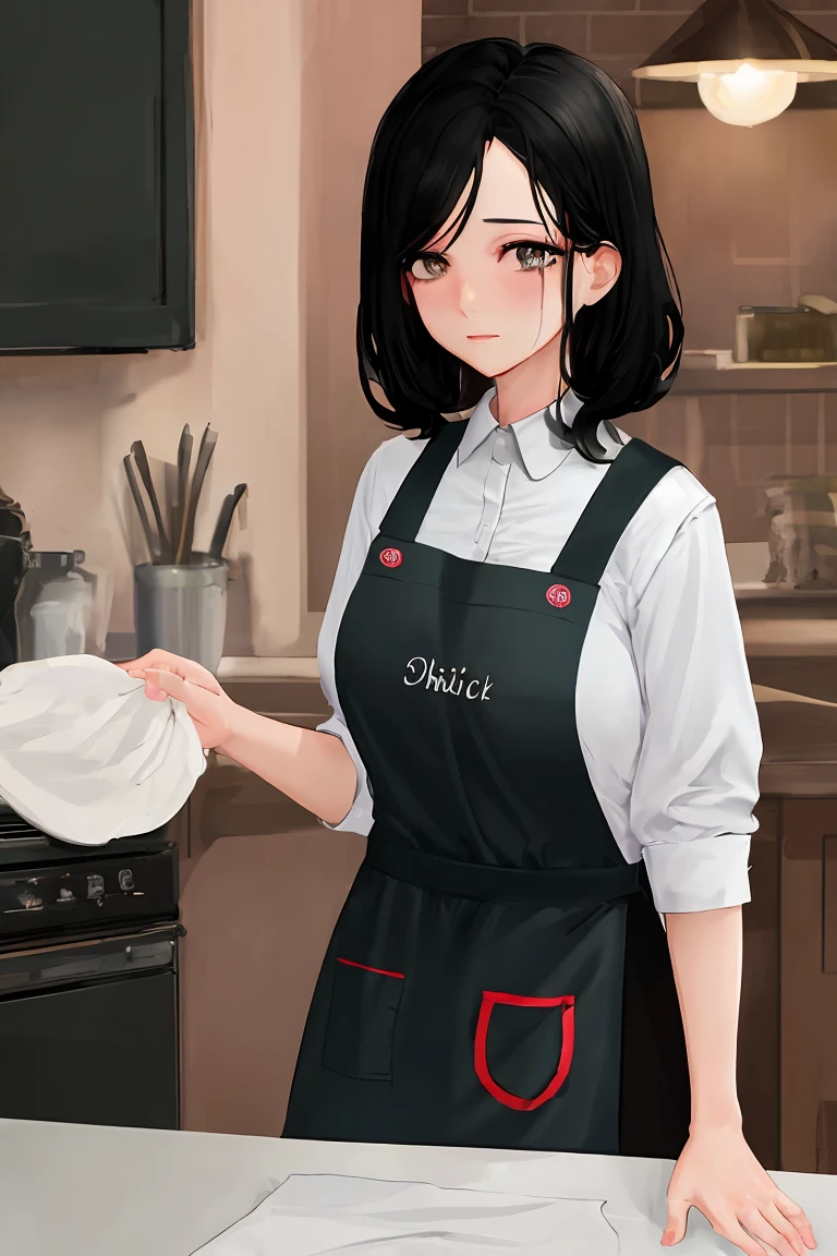 Married Woman apron Black Hair Big Breasts