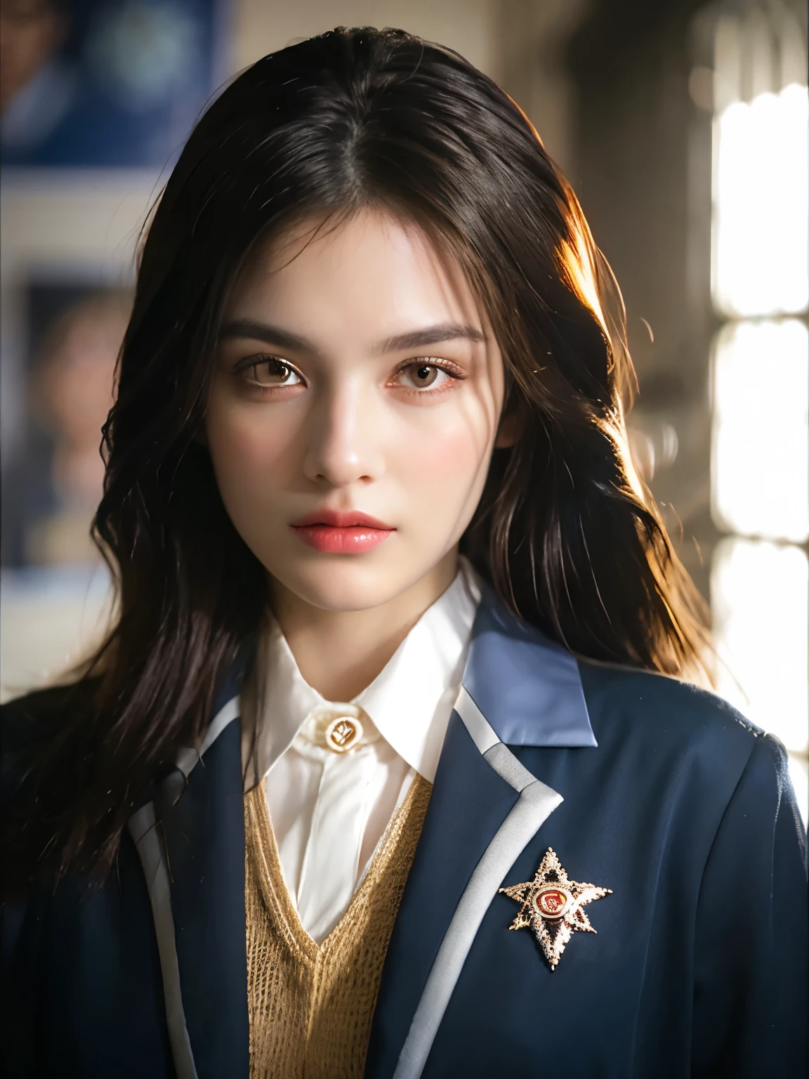 Surrealist Portraits of Women by David Hockney and Alphonse Mucha,Fantasy Art, Photo-realistic, Dynamic Lighting, Art Station, poster, Volumetric Lighting, Very detailed face, 4K, The award-winning,, 1 Girl, in the darkness, Deep Shadows, Low profile,Cowboy shooting,(Official uniform:1.4) ,Long hair,White hair,