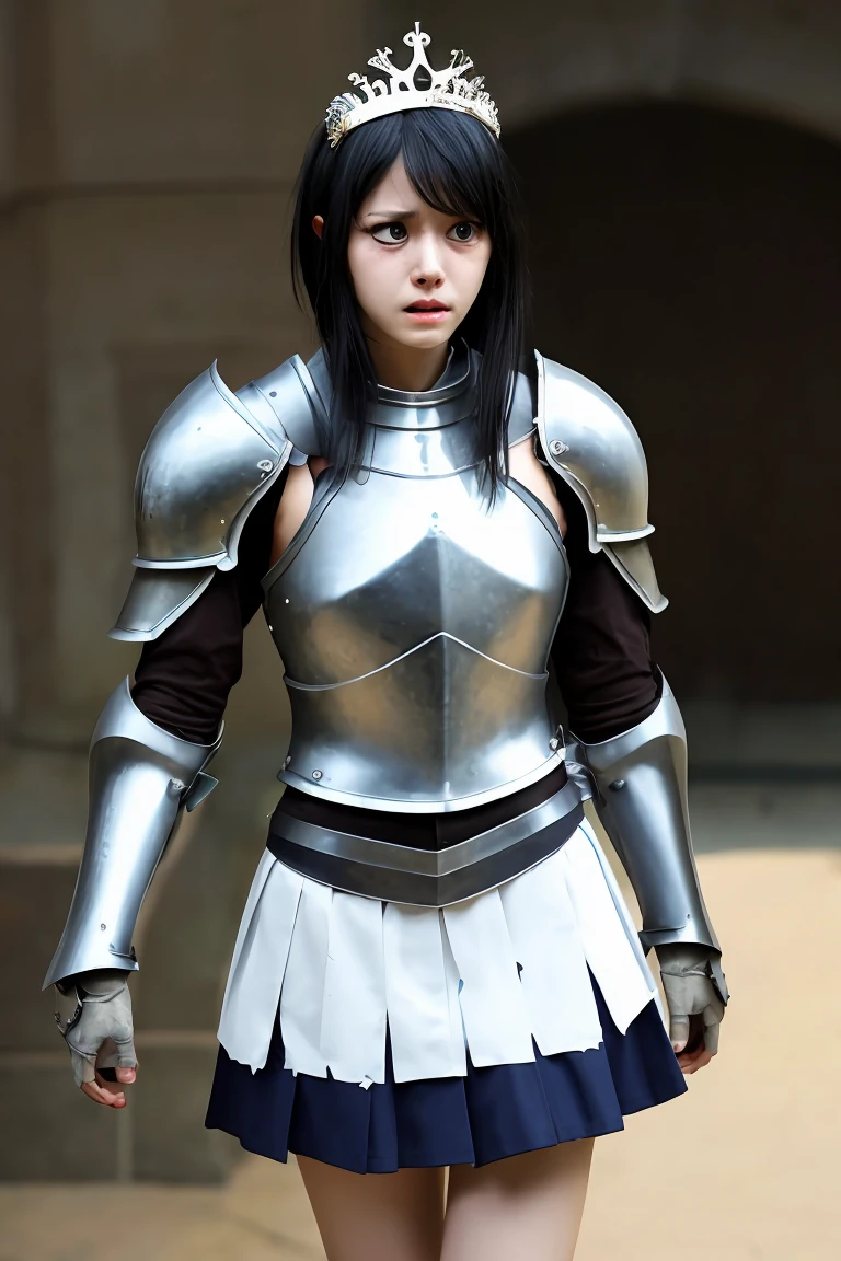 female knight White mini skirt Black Hair hair band Holding back tears armor tiara