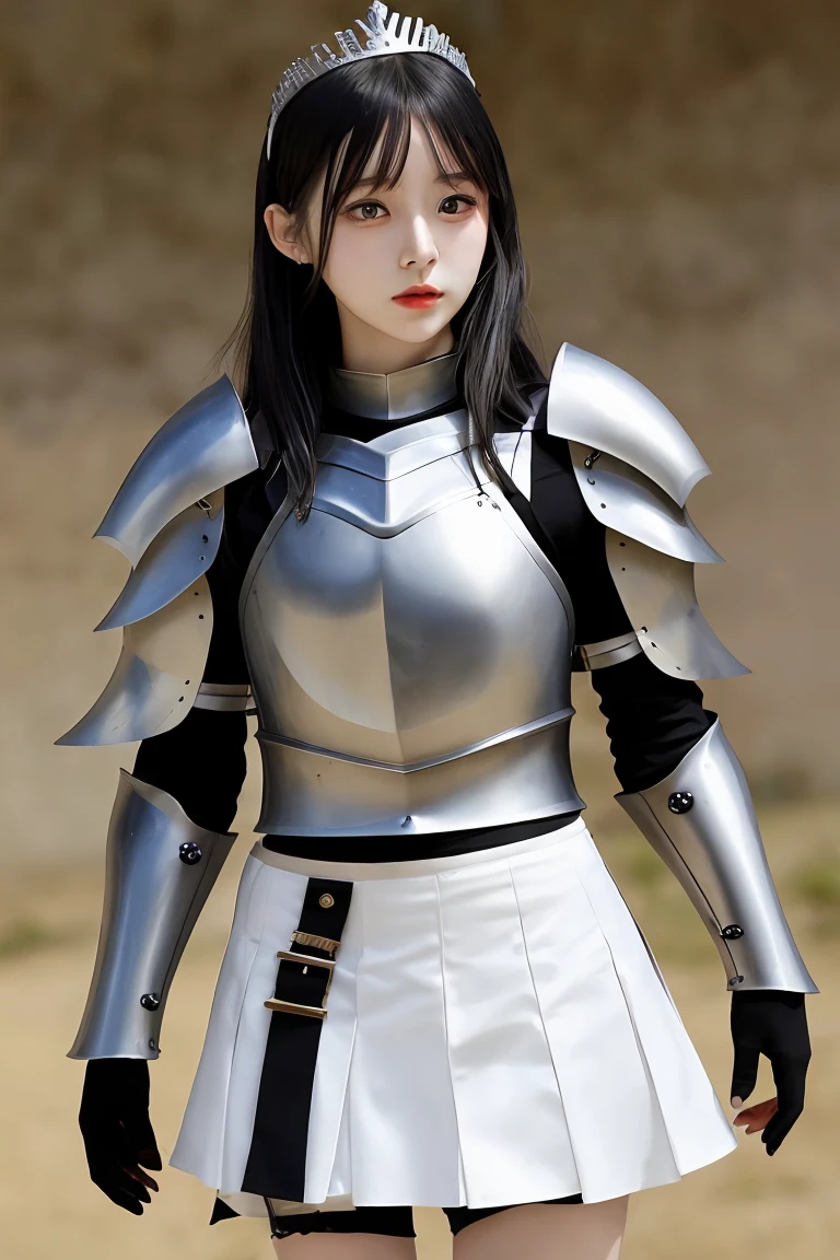 female knight White mini skirt Black Hair hair band armor tiara