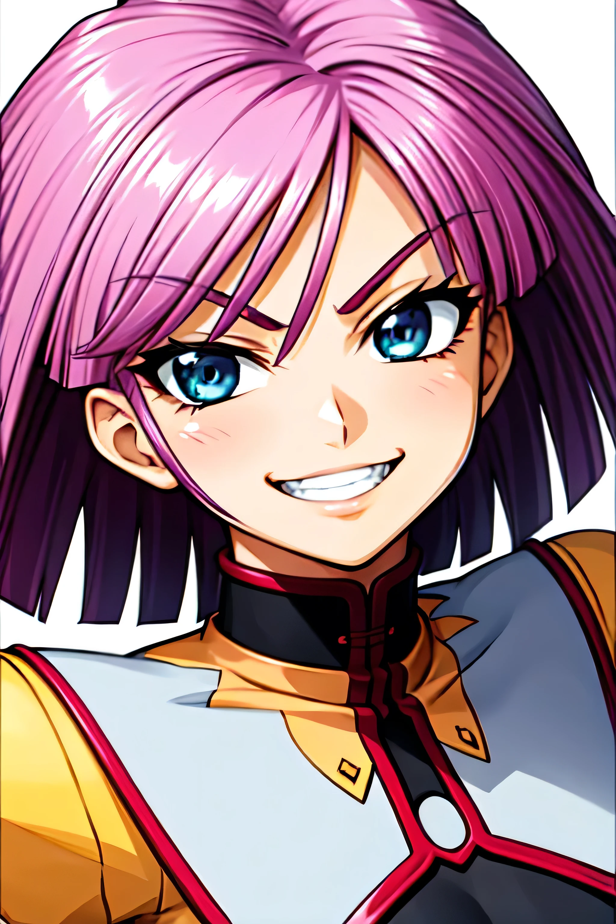 (best_quality 4K, 8K, High resolution, Masterpiece: 1.2), ultra detailed),from_below,(anime_screencap),(1girl,solo),dynamic_angle,too evil_smile,too evil laugh at,tis,deep shaded_face,too sadistic,smile worst,,bob short  hair,,,looking at viewer,upper body,black background,too worst smile,too bad smile,too evil smirk,