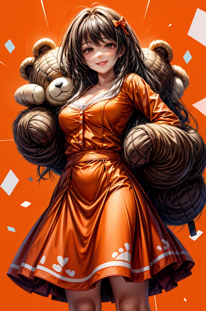 celebration, Give the teddy bear, A big smile, Orange background