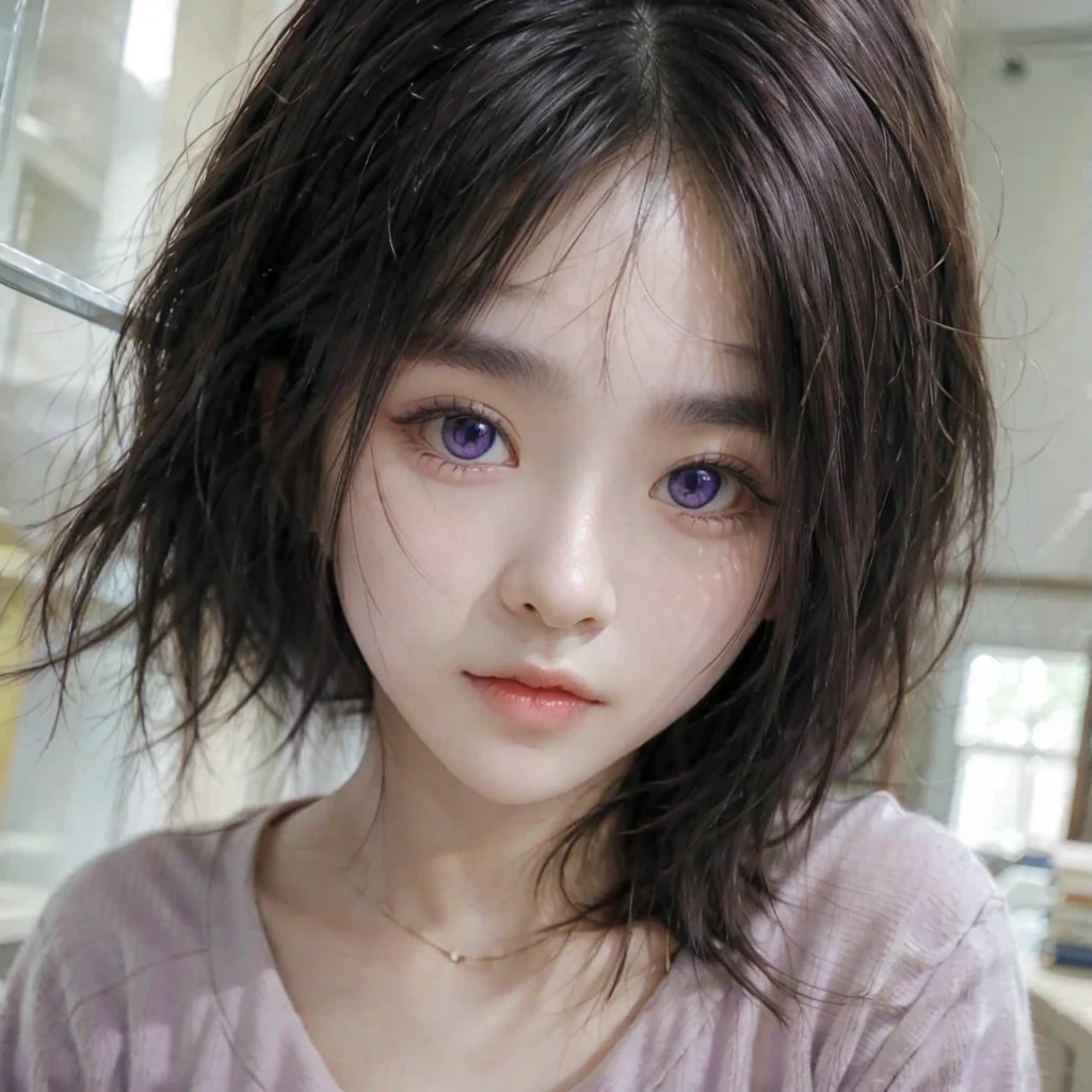 Beautiful, purple eyes, realistic, asian girl
