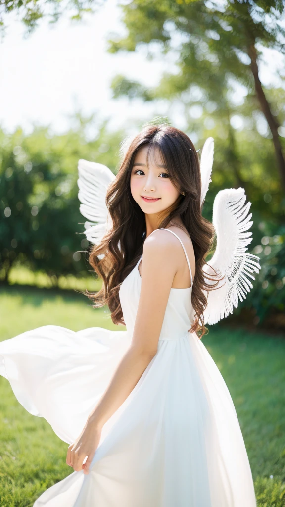 Angel girl Long Hair White Dress