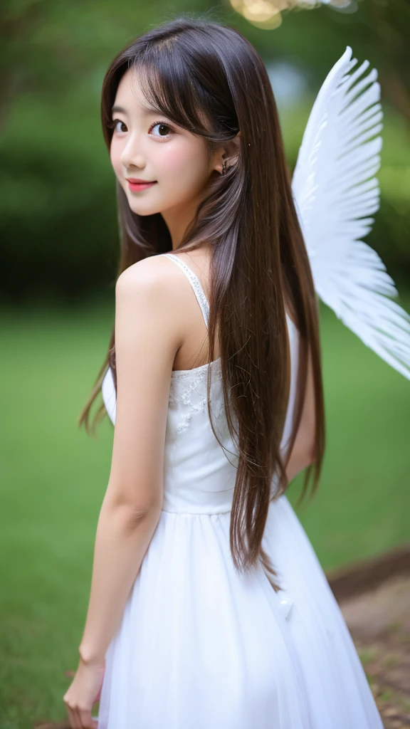 Angel girl Long Hair White Dress