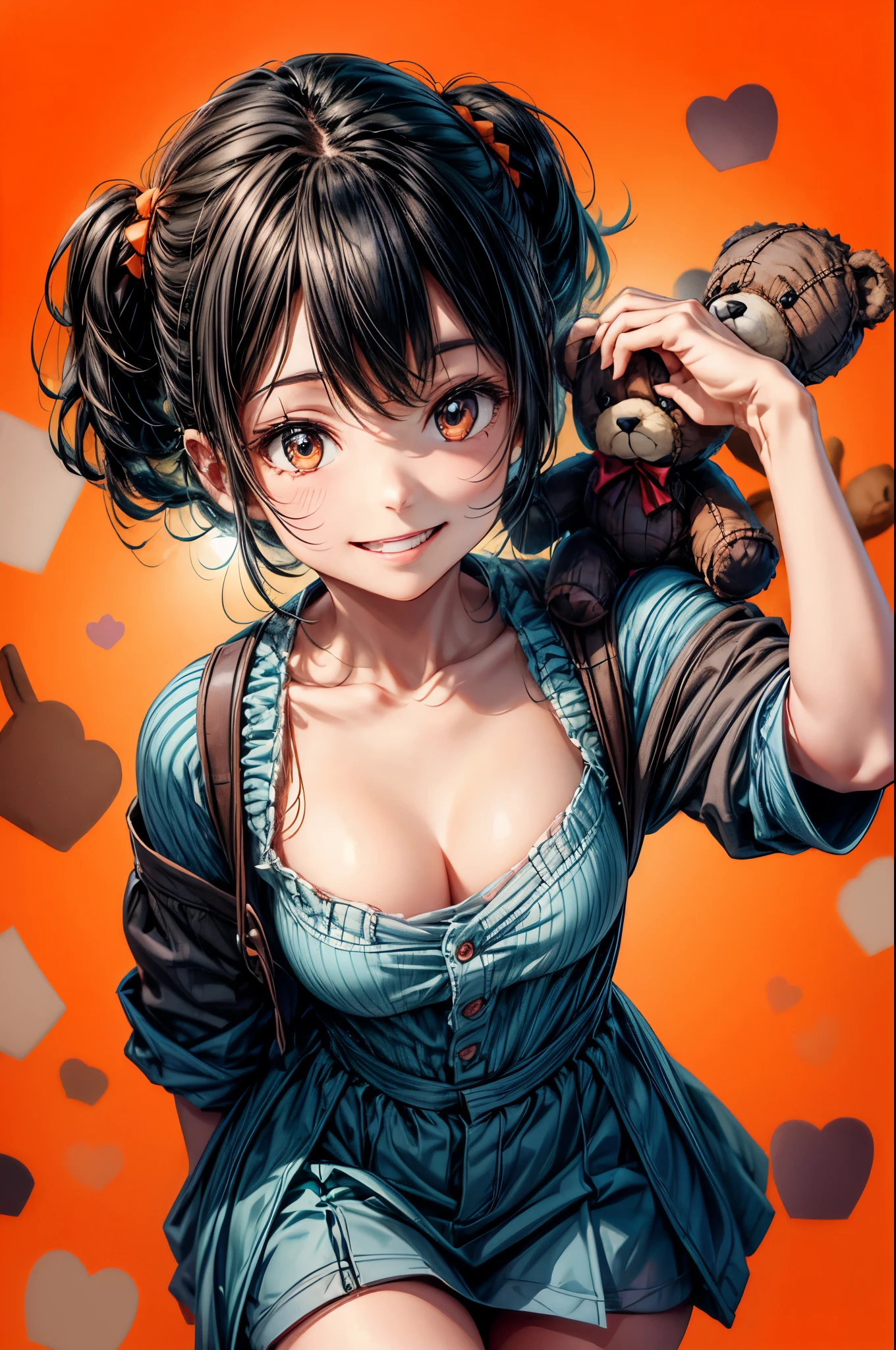 celebration, Give the teddy bear, A big smile, Orange background