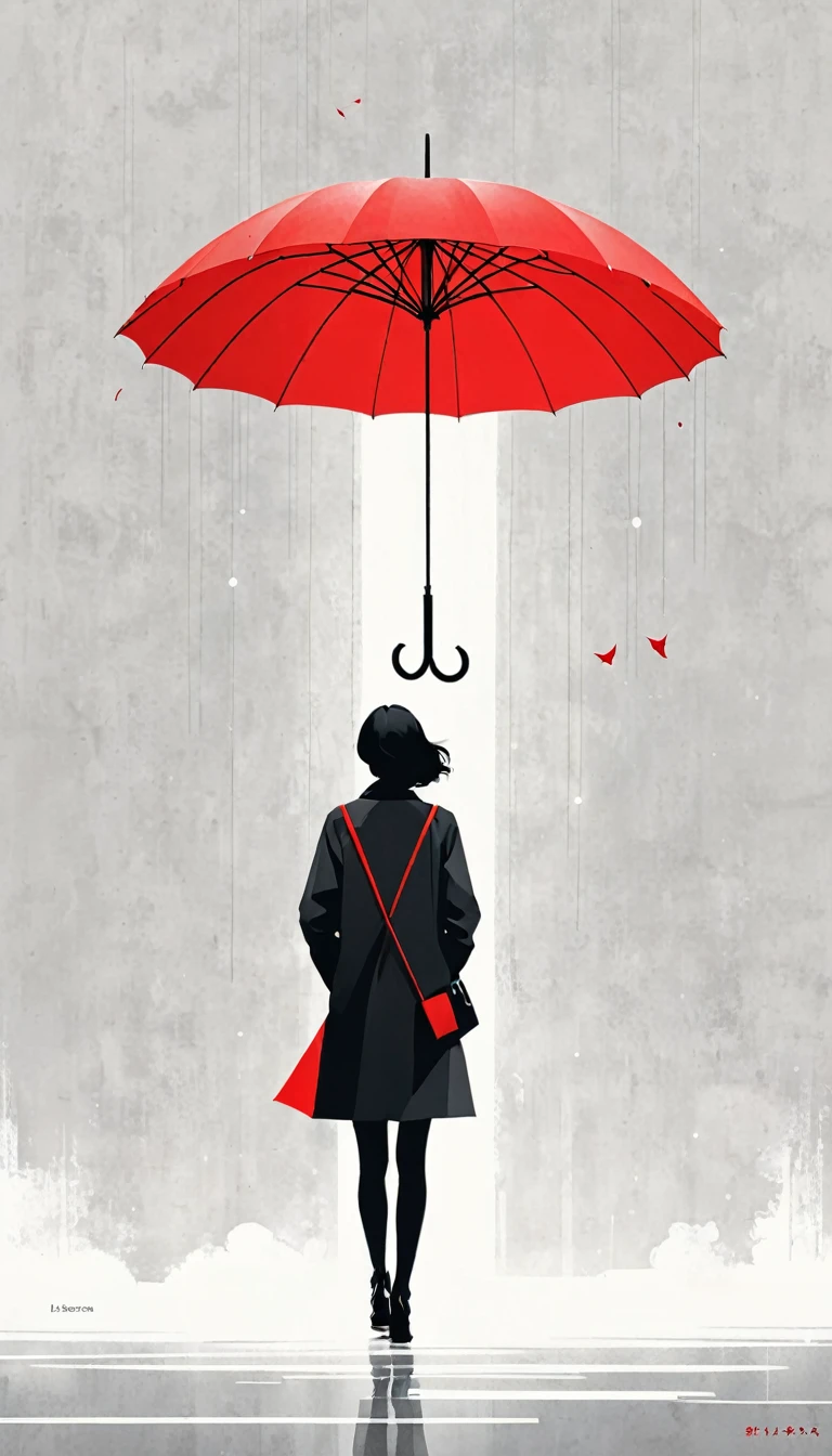 simple,Minimalist illustration,geometry,1pcs red umbrella-suspended in the air,solitary figure