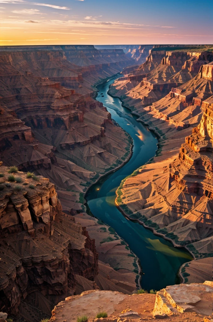 A canyon at sunset 
