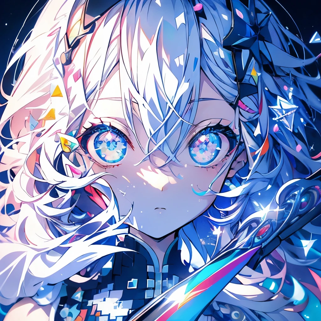 masterpiece、girl、Rainbow colorsの髪、Long Hair、Sparkling eyes、Serious face、Shining Background、Starry Ski、Rainbow colors、(((The character "haru")))