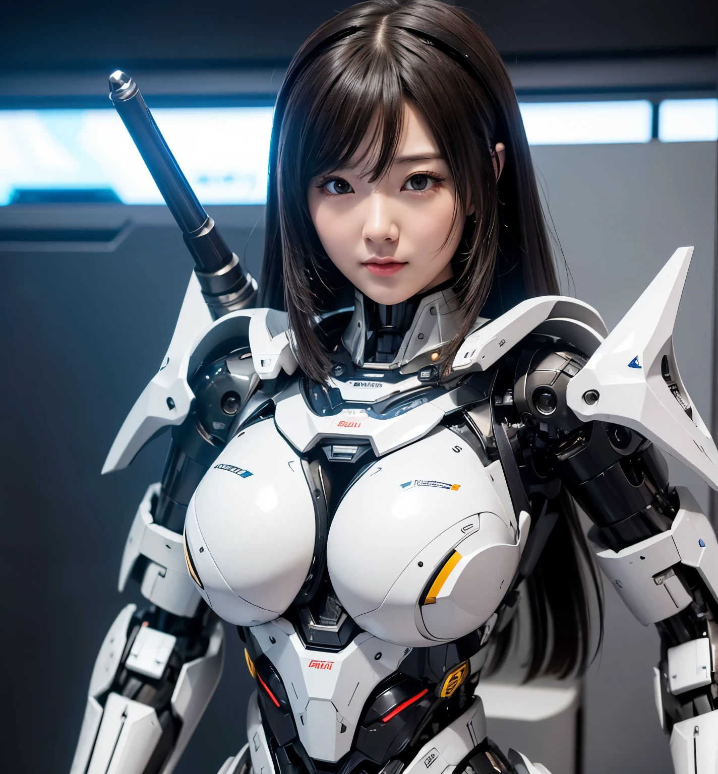 Super detailed, advanced details, high quality, High resolution, 1080p, hard disk, beautiful,(Humanoid Weapons),(Oppai Missile)Capture the big picture,beautiful,Mecha cyborg girl,battle mode,Mecha body girl,She is wearing a futuristic war machine weapon mecha