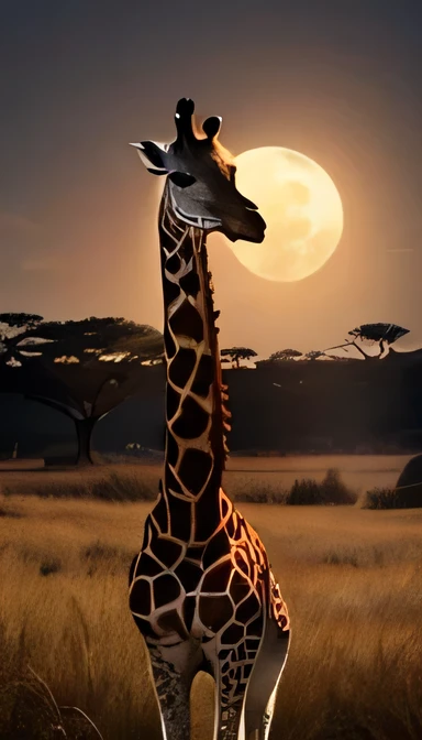 full moon，giraffe，Africa，Savannah