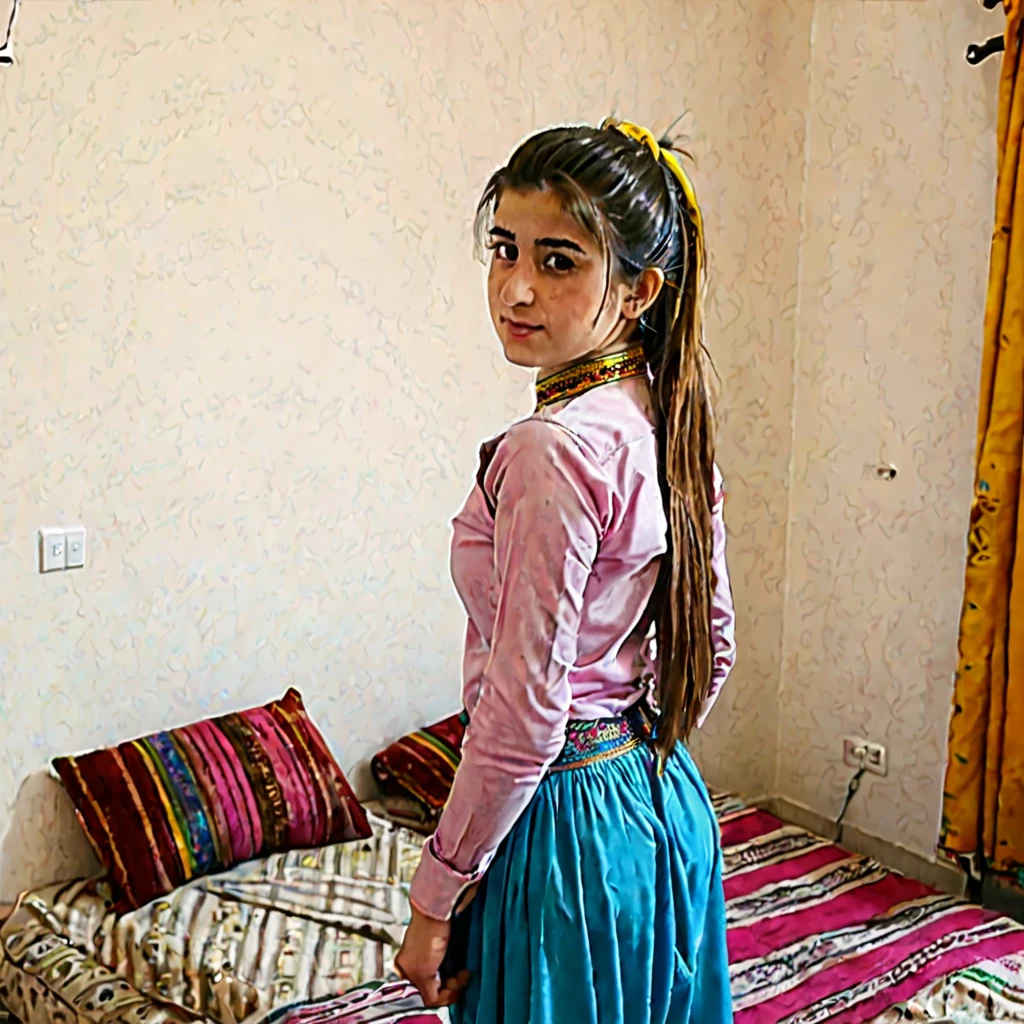 Ponytail kurdish teen in room