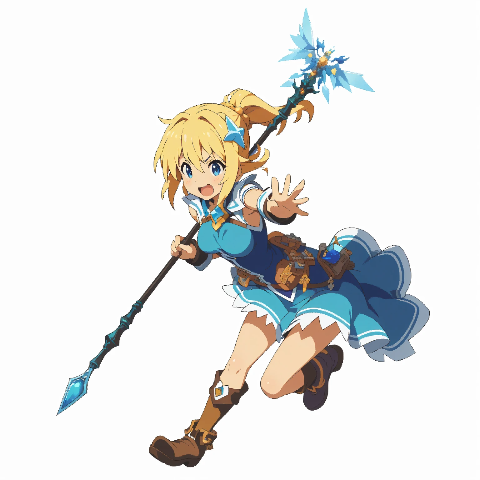 Monocular、Anime girl in a blue dress with a spear, Favorite character, Official Artwork, Aqua from Konosuba, Natalie in an epic battle fantasy, 2D Art, 2D Art, From desire, Official character art, JRPG Characters, Official Art, Alchemist Girl, Have a magic wand, rei hiroe, cirno From desire, 2D Sprites