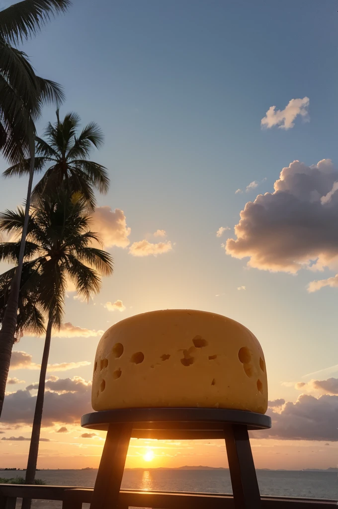 A yellow cheese at sunset