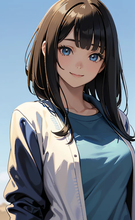 (masterpiece:1.5、Photorealistic:1.4,High Saturation:1.4、high resolution:1.4)、,(Dynamic Angle:1.5、spot light:1.2、Exquisite beautiful eye:1.5,portlate)、
(kind eyes、tareme:1.4),()、(Cute Face、Eyes in Love:1.4)、(blonde hair:1.5)、(middle hair:1.5),(sidelock :1.9),(blunt bangs:1.3),(1 school girl)、(aqua eyes:1.2)、(upper body:1.5)、(light smile:1.5)),()、()(head tilt) ,(),(flat chest),(),(jacket on t-shirt:1.5),( beautiful blue sky background:1.5)、()、()、Slim Body(),Shiny Hair、girl、zydG