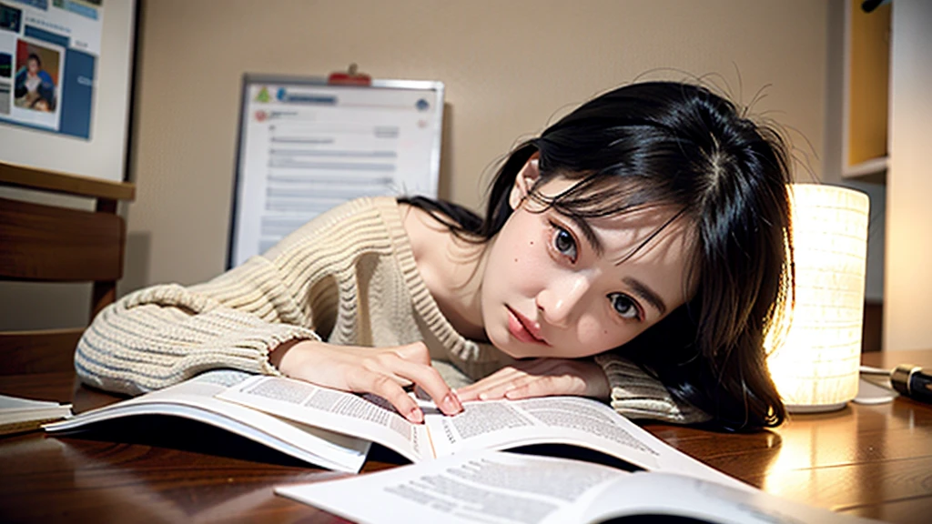 1girl, Studying .night