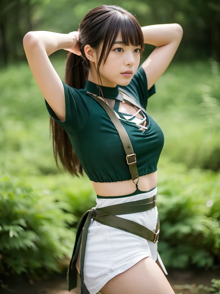 (masterpiece, highest quality:1.1), Warrior (dq3), One girl, alone, Long Hair, Twin tails, View Viewer, Black Hair, hair ornaments, Long sleeve, Small breasts,Beautiful cherry-colored areola、Erect nipples、Narrow waist、Shaved、 Mouth closed, Cowboy Shot, Iris, Raise your arms, Short-hemmed Chinese clothing, No underwear、No underwear、Hair ties, Clenched hands, Combat Stance, Yin and Yang simple background 、High Kick、She spreads her legs wide and does a high kick、Her clothes are turned up and her underwear is exposed、Chinese boxing、Raise one leg high and kick、His clothes were open and he was topless、Clothes are loose and chest is exposed