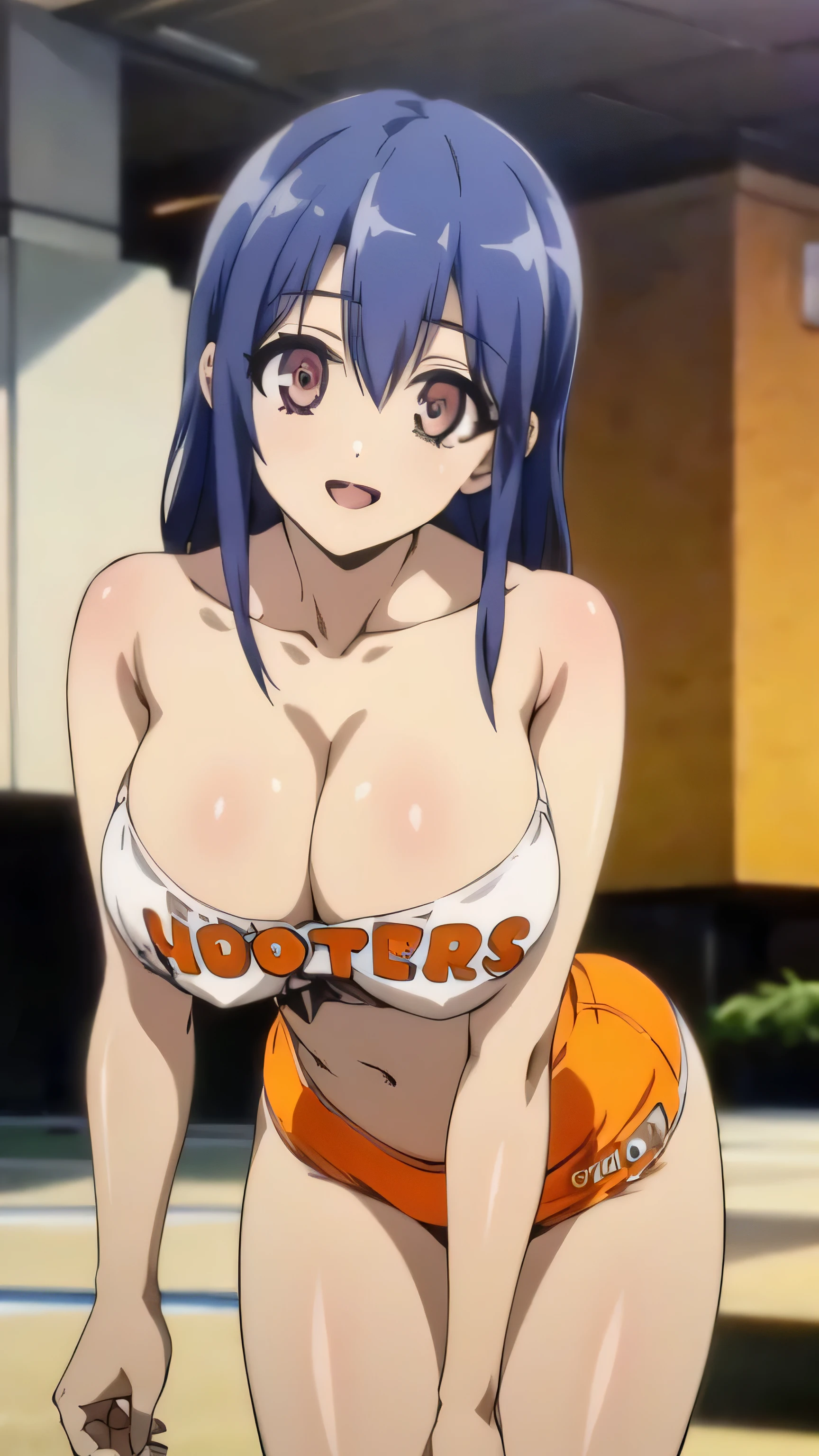 masterpiece, Best Quality,1girl in, (Solo:1.3),(huge-breasted:1),smile,in outdoor :1.3),standing on,A smile,Opening Mouth,sexy pose,show off nipple,hooters,