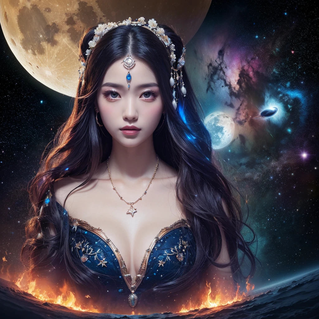 Moon Goddess, Super detailed, Super beautiful,Very vivid space colors, super strengthened, Ultra Full UHD, Super Resolution 