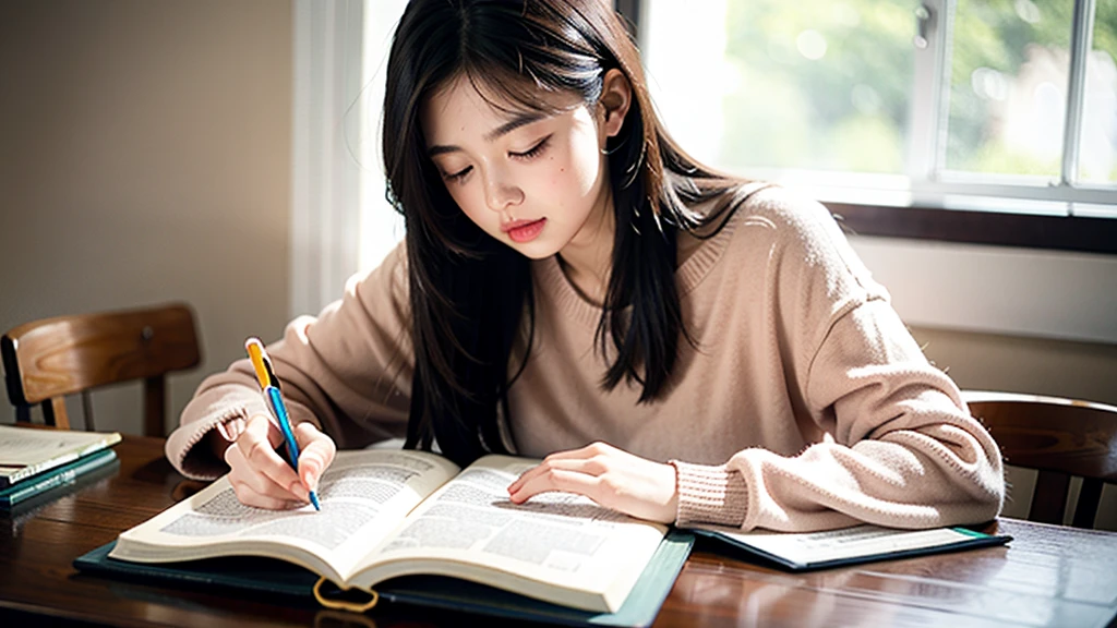1girl, Studying .night
