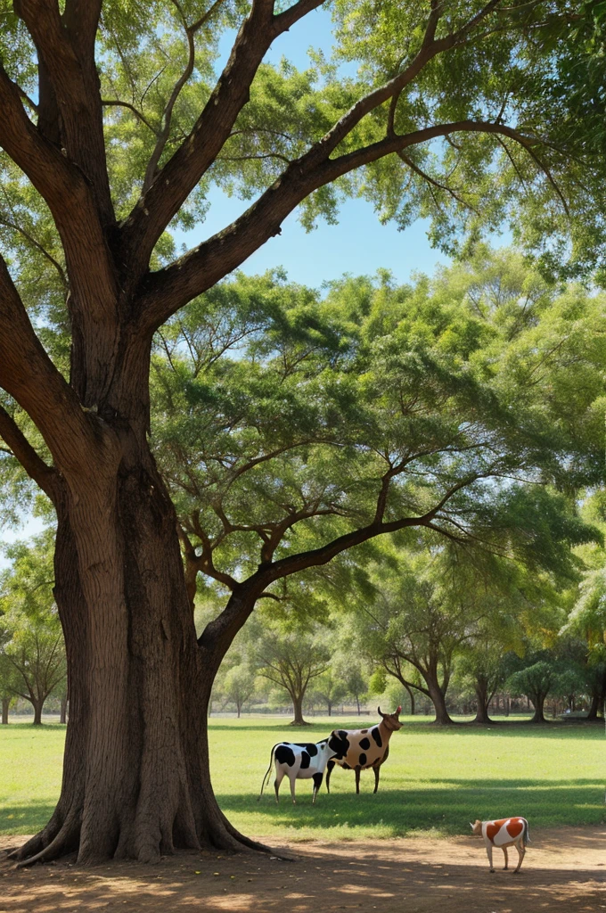 Create Little Krishna with a cow under a big tree